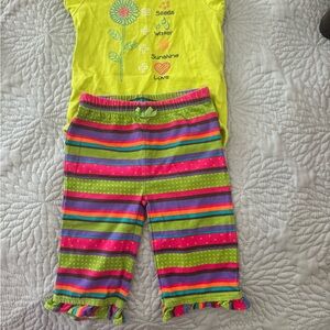 Okie Dokie Lime and Multicolor Striped Pajama Set